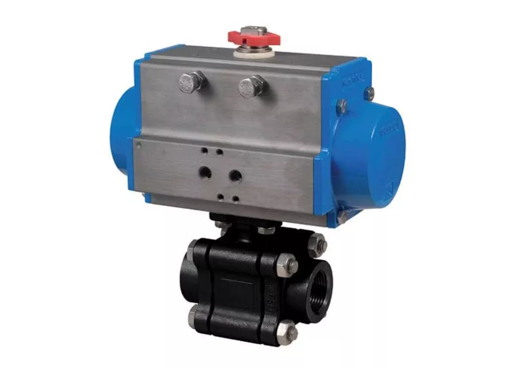 1-1/2" Bonomi 8P0631 - Ball Valve, Fire Safe, 3 Piece, 2-Way, Carbon Steel, FNPT Threaded, Full Port, with Spring Return Pneumatic Actuator