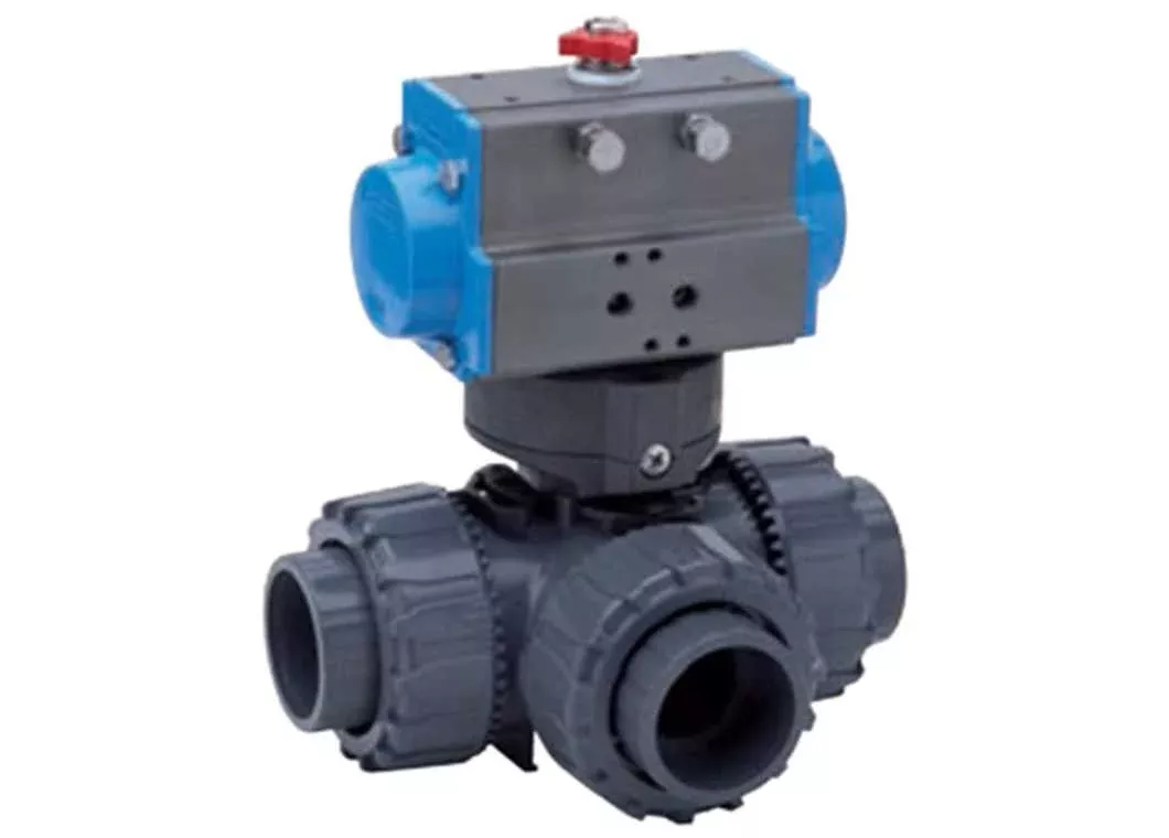 1-1/4" Bonomi 8P3LDAPVC - PVC, L-Port, Full Port, Ball Valve with Double Acting Pneumatic Actuator