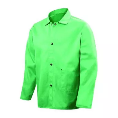 Welding Jacket, Cotton, 12 oz, 30 in Length, Snaps Closure, 2 Pockets, Green, M1038-M