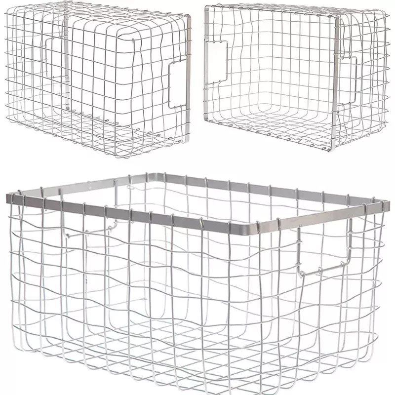 Wire Storage Basket Bin for Shelves in Kitchen Pantry Linen Closet Laundry Room by HomeSimple (2 White)