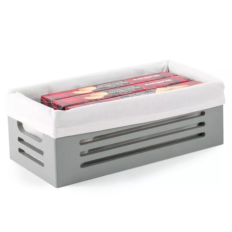 Wooden Storage Box – Decorative Closet Cabinet and Shelf Basket Organizer Lined with Machine Washable Soft Linen Fabric – Gray Large