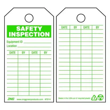 Zing Tag, Safety, Plastic, 5 3-4 in H x 3 in W, White, Rectangle, 10 PK 7014
